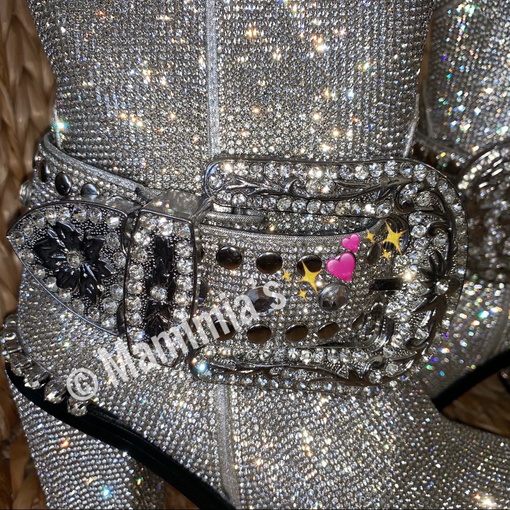 New Doll Kill Icy Sheriff Shine Bling Cowboy Boots - Picture 8 of 8